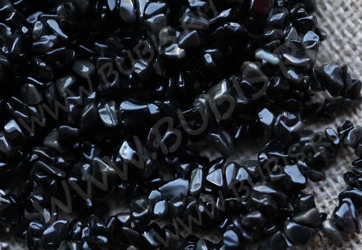 Крошка (галтовка) каменная 212 5-9мм Обсидиан чёрный натуральный (камни) (длинная нить прим. 90см)