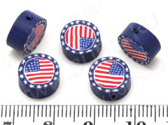 Бусина Fimo 43 таблетка Флаг США 10*10*5мм сине-красно-белая (Fimo)