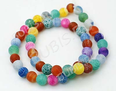 (ОПТ) Бусина округлая 6мм матовый Агат кракле МИКС (камни) (НИТЬ)