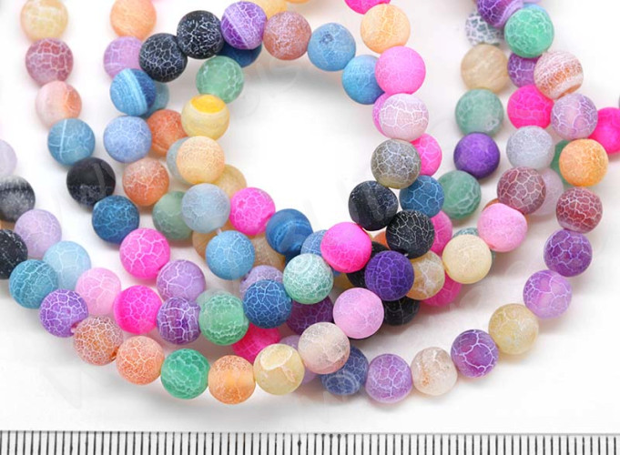 (ОПТ) Бусина округлая 6мм матовый Агат кракле МИКС (камни) (НИТЬ)