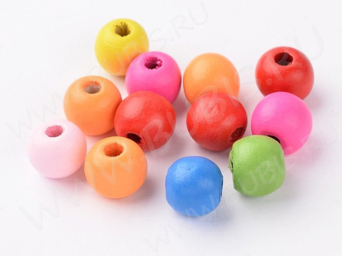 (СКИДКИ!!!) Бусина Округлая 10*9мм МИКС яких цветов (дерево) (30шт.)