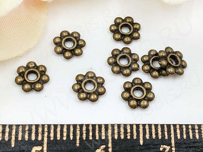 (СКИДКИ!!!) Рондели 033 Дейзи 6*6*1,2мм античная бронза (литьё) (100шт.)