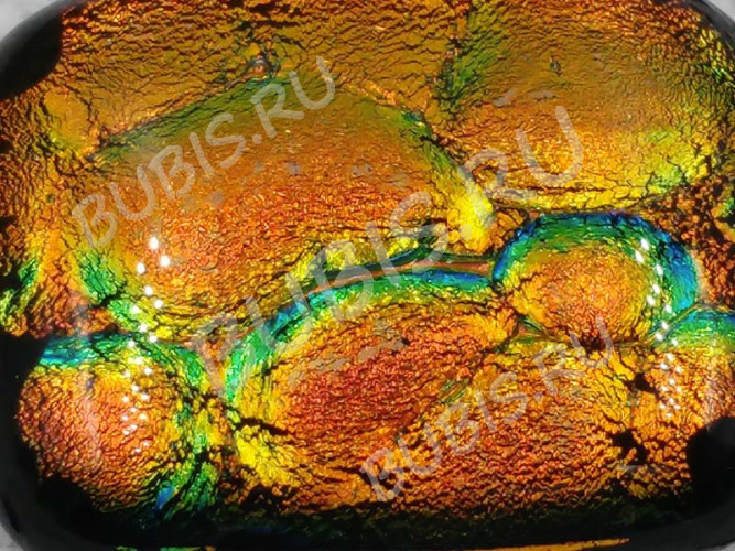 Кабошон Фьюзинг 039 Прямоугольный 34*26*8мм Дихроик на черном Оранжевый с зеленым Рельеф FC