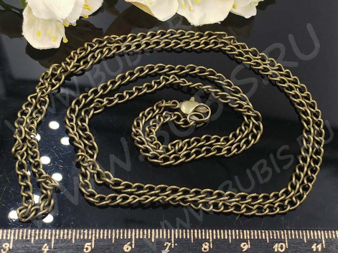 Шнур с замочком 41 Цепочка для кулона 3,5*2мм античная бронза (Iron) (80см)