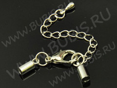 Замочек карабин №079 с концевиками (2,8мм) и удлиняющей цепочкой с капелькой цвет платины (Brass+Iron)