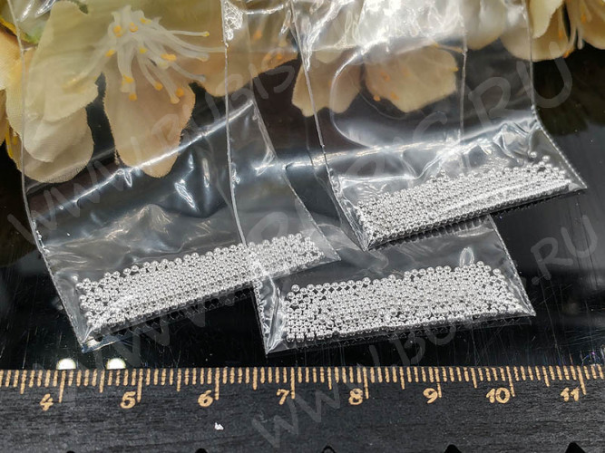 Наполнение для смолы и бутылочек 094 бульонки микробисер шарики без отверстий 1,2мм серебристые (декор) (300шт.)