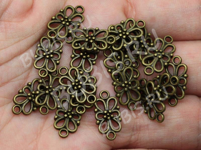 066 Коннектор Цветочек прямоугольный 16*8*3,5мм античная бронза (литьё)