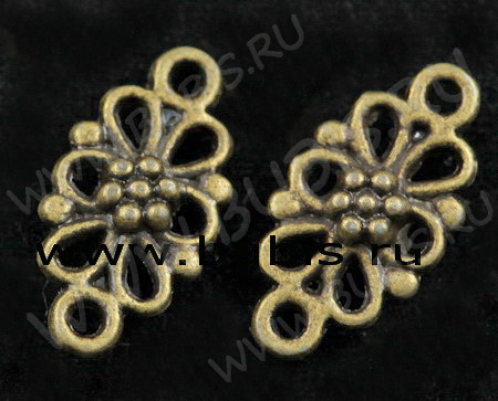 066 Коннектор Цветочек прямоугольный 16*8*3,5мм античная бронза (литьё)