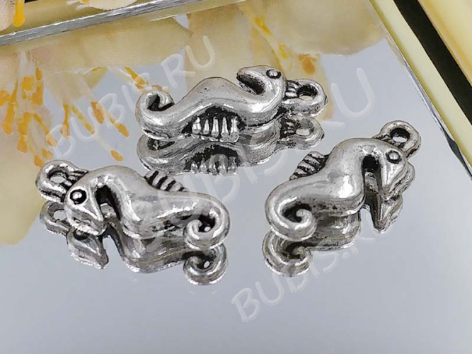 Подвеска Морской конёк 03 3D 16*7*3,5мм античное серебро (литьё)