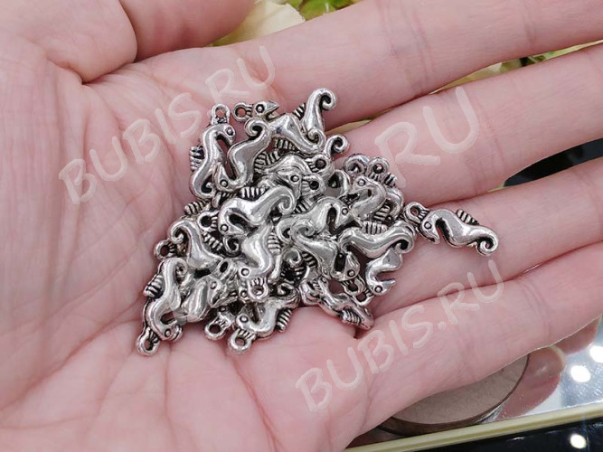 Подвеска Морской конёк 03 3D 16*7*3,5мм античное серебро (литьё)
