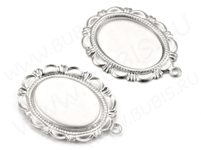 Подвеска-сеттинг Овал 62 с узорами (сеттинг 18*13мм) 28*20*1,1мм цвет платины (Хирургическая сталь)