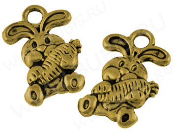 Подвеска Зайчик 02 двусторонняя с морковкой 15*10*2,2мм бл.античное золото (литьё)