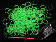 (РАСПРОДАЖА!!!) Набор для плетения браслетов 44 Loom Bands в пакете неоновых ЗЕЛЁНЫХ непрозрачных (Loom Bands) (200 резинок)