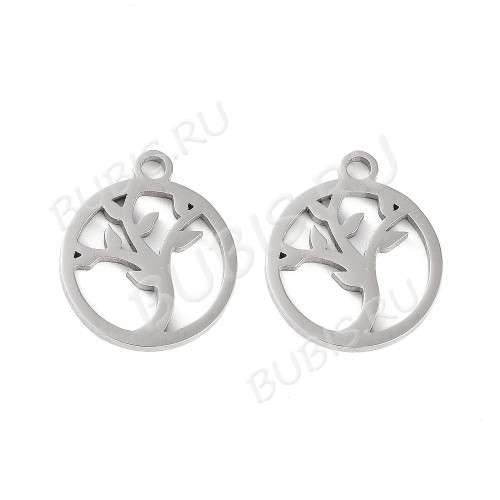 Подвеска Дерево жизни 19 Кулон стальной 15*13мм цвет платины (Хирургическая сталь)