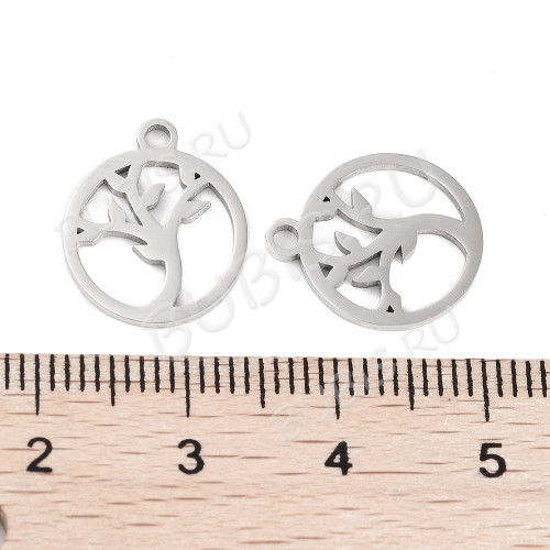 Подвеска Дерево жизни 19 Кулон стальной 15*13мм цвет платины (Хирургическая сталь)