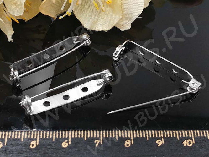 (СКИДКИ!!!) Основа (заготовка) для броши №86 Булавка 3 отверстия с замочком 35*6*5мм цвет платины (Iron) (10шт.)