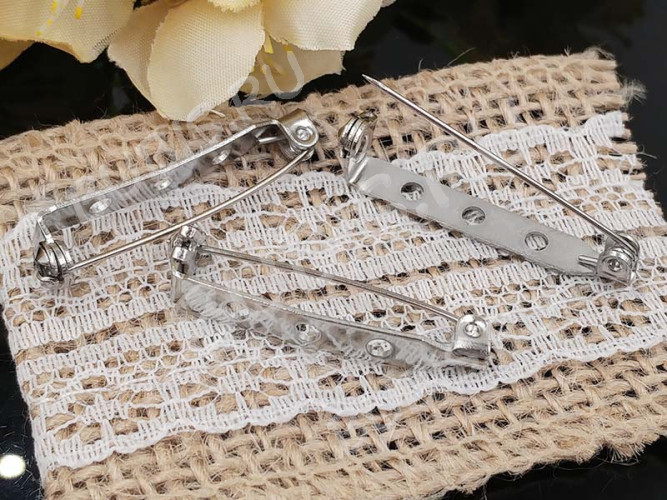 (СКИДКИ!!!) Основа (заготовка) для броши №86 Булавка 3 отверстия с замочком 35*6*5мм цвет платины (Iron) (10шт.)