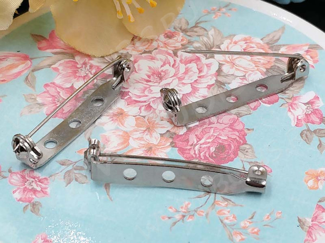 (СКИДКИ!!!) Основа (заготовка) для броши №86 Булавка 3 отверстия с замочком 35*6*5мм цвет платины (Iron) (10шт.)