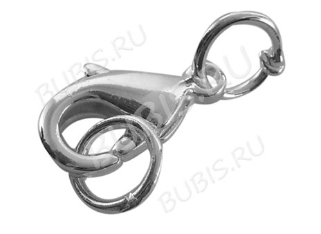 Замочек карабин №021 с колечками 12*7*2,8мм цвет платины (Brass)