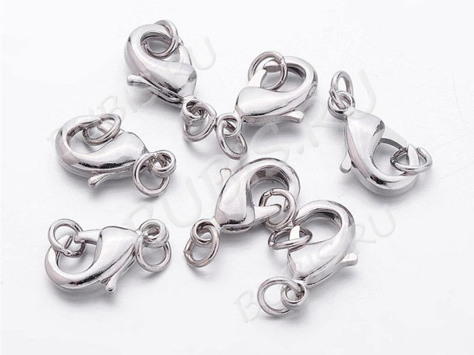 Замочек карабин №021 с колечками 12*7*2,8мм цвет платины (Brass)