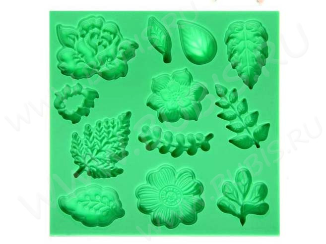 Молд 005 Листики 8*8*0,55см зеленый (силикон) (инструменты для моделирования)