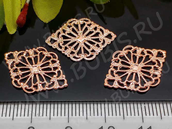 285 Коннектор ажурный 21,5*15*0,8мм розовое золото (Milano LUX) (Brass)