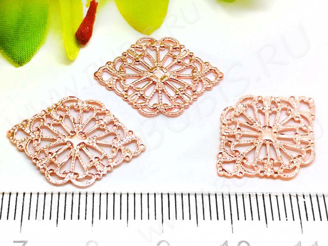 285 Коннектор ажурный 21,5*15*0,8мм розовое золото (Milano LUX) (Brass)