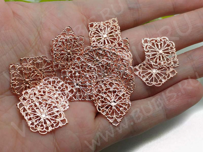 285 Коннектор ажурный 21,5*15*0,8мм розовое золото (Milano LUX) (Brass)