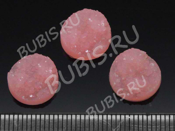 Кабошон декоративный 19 Круг с кристаллами 12*12*4,5мм розово-лососевый НЕпрозрачный (резин)