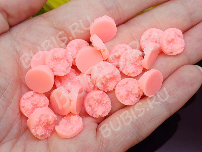 Кабошон декоративный 19 Круг с кристаллами 12*12*4,5мм розово-лососевый НЕпрозрачный (резин)