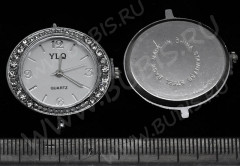 Заготовка для часов 084 округлая 30*29,6*7,6мм цвет платины и прозрачные стразы (часы)