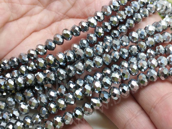 (ОПТ) Бусина Абакус гранёный 6*6*4,5мм Хрусталь т.серебристый непрозрачный (имитация Сваровски) (100шт.)