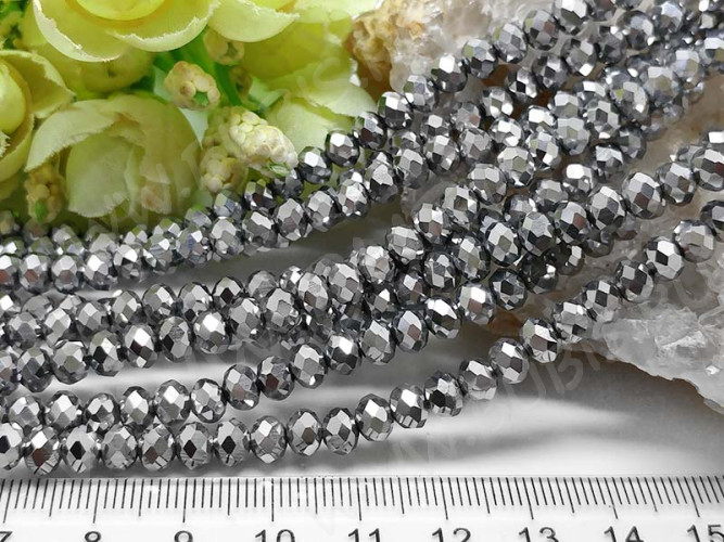 (ОПТ) Бусина Абакус гранёный 6*6*4,5мм Хрусталь т.серебристый непрозрачный (имитация Сваровски) (100шт.)