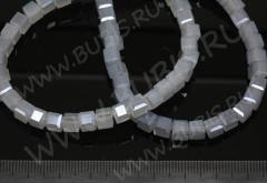 Бусина каменная Кубик 06 гранёный 6*6*6мм Циркон серо-синеватый полупрозрачный (камни)