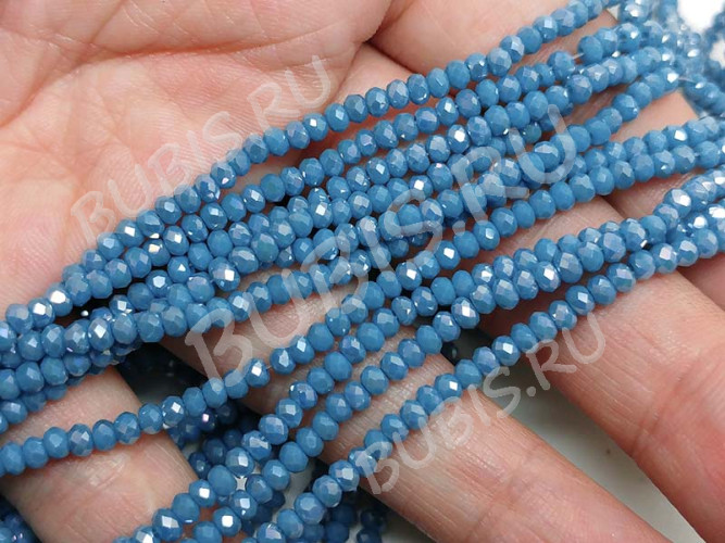 Бусина кристалл гранёный абакус 3*3*2мм св.синий с АВ непрозрачный (имитация Сваровски) (50шт.)