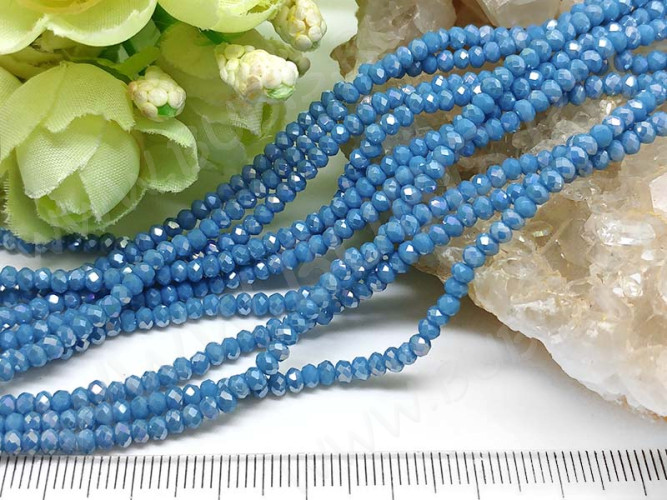 Бусина кристалл гранёный абакус 3*3*2мм св.синий с АВ непрозрачный (имитация Сваровски) (50шт.)