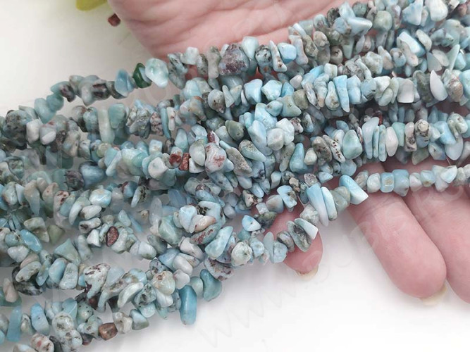 Крошка (галтовка) каменная 172 5-9мм Ларимар натуральный (камни LUX) (нить 40см)