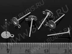 Пуссеты (&quot;гвоздики&quot;) №066 с платформой 5мм и петелькой 12*7*5мм цвет платины (Хирургическая сталь) (1 пара)