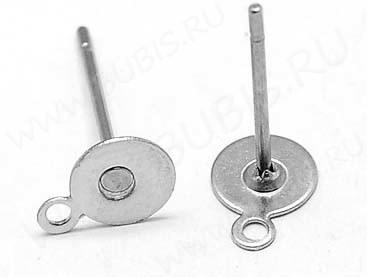 Пуссеты ("гвоздики") №066 с платформой 5мм и петелькой 12*7*5мм цвет платины (Хирургическая сталь) (1 пара)