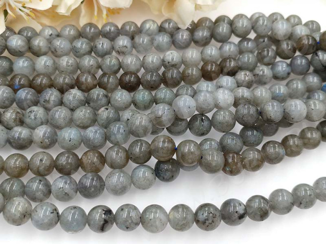 (ОПТ) Бусина округлая 8мм Лабрадорит натуральный (камни) (НИТЬ)