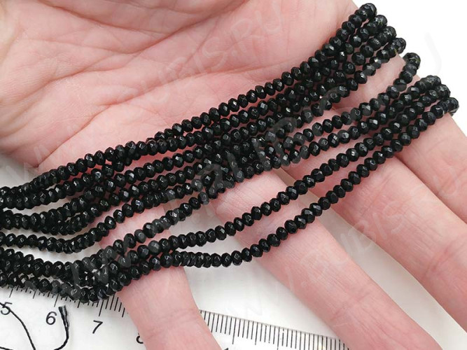 (ОПТ) Бусина каменная Абакус 10 ГРАНЁНЫЙ 3,5*3,5*2,5мм Шпинель чёрная натуральная (камни) (НИТЬ)