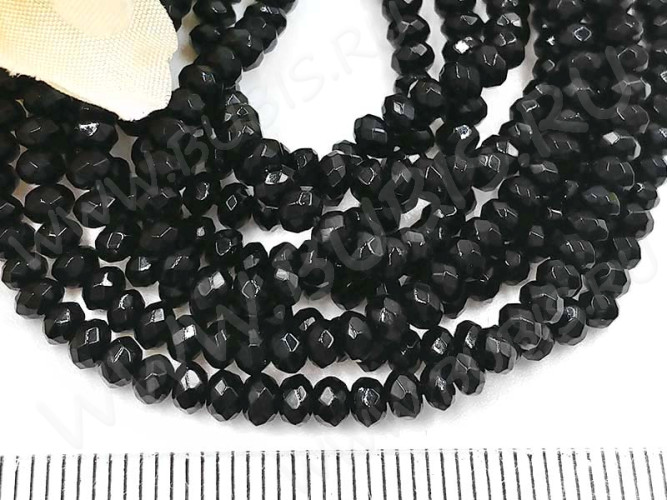 (ОПТ) Бусина каменная Абакус 10 ГРАНЁНЫЙ 3,5*3,5*2,5мм Шпинель чёрная натуральная (камни) (НИТЬ)