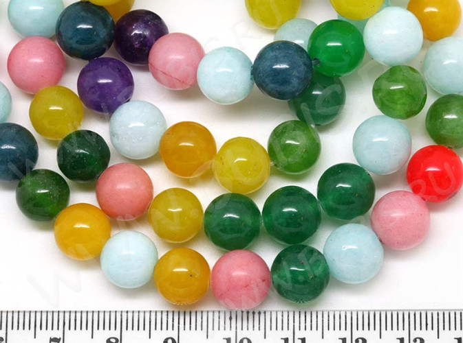 (ОПТ) Бусина округлая 10мм Жадеит МИКС (камни) (НИТЬ)