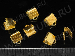 (СКИДКИ!!!) Зажимы №13 для лент 8*6*5,5мм золотистые (Iron) (50шт)