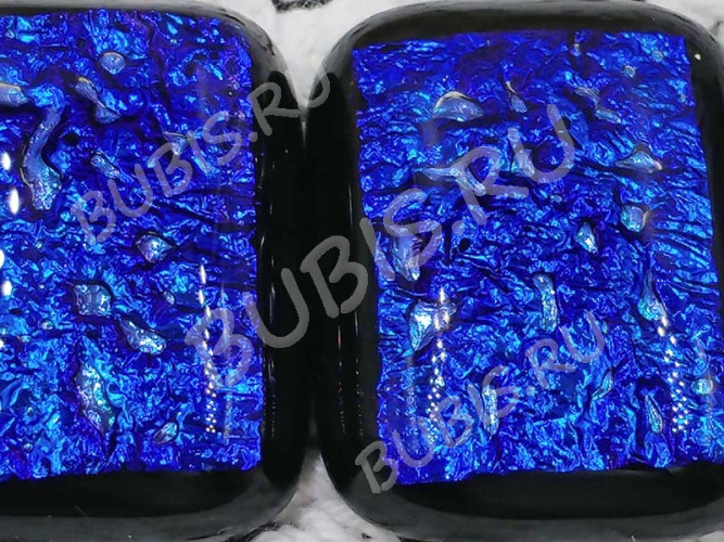 Кабошон Фьюзинг 007 Прямоугольный 32*24*8мм Дихроик на черном Синий светлый Рельеф UBG