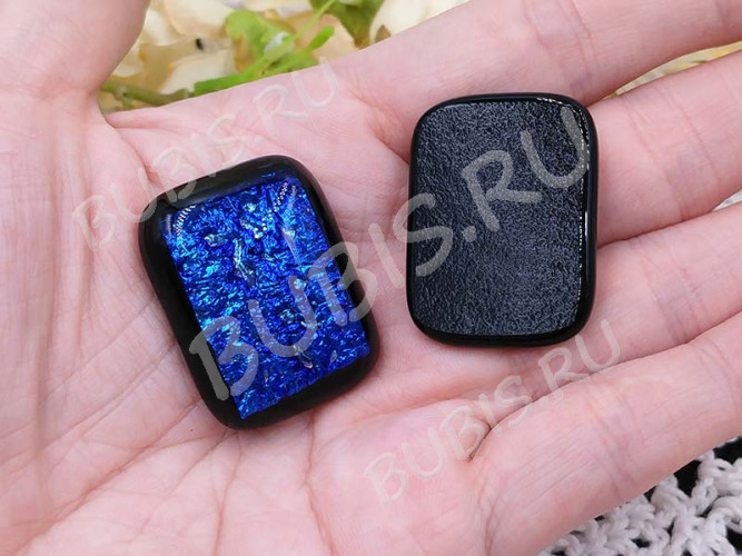 Кабошон Фьюзинг 007 Прямоугольный 32*24*8мм Дихроик на черном Синий светлый Рельеф UBG