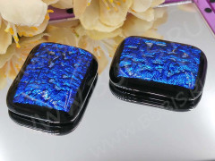 Кабошон Фьюзинг 007 Прямоугольный 32*24*8мм Дихроик на черном Синий светлый Рельеф UBG