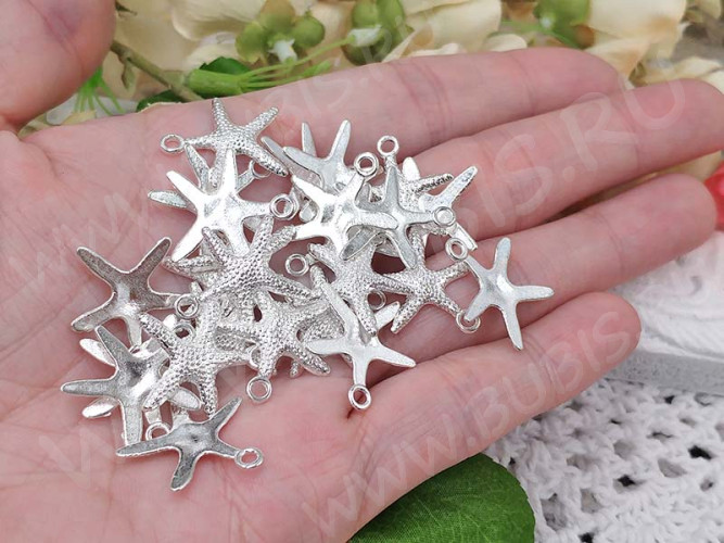 (СКИДКИ!!!) Подвеска Морская звезда 01 19,3*18,8*1,9мм серебристая (литьё) (10шт.)