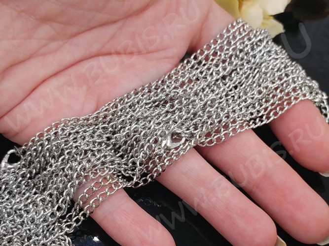 Шнур с замочком 42 Цепочка для кулона 3,5*2мм цвет платины (Iron) (80см)