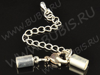 Замочек карабин №080 с концевиками (4,5мм) и удлиняющей цепочкой с капелькой серебристый (Brass+Iron)